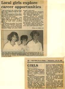 Western Hills Press, 1987 – Several years later, CTC expanded its reach and hosted a 3-week workshop called “Up, Up and Away for Non-traditional Careers for Young Women,” aimed at high school girls. The goal of the workshop was to “show girls in school that there are good reasons to stay in math and science courses.”