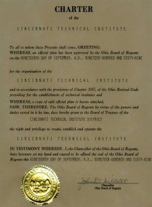 1969 – The college was chartered by the State of Ohio as Cincinnati Technical Institute. Initial enrollment was 651 students. 